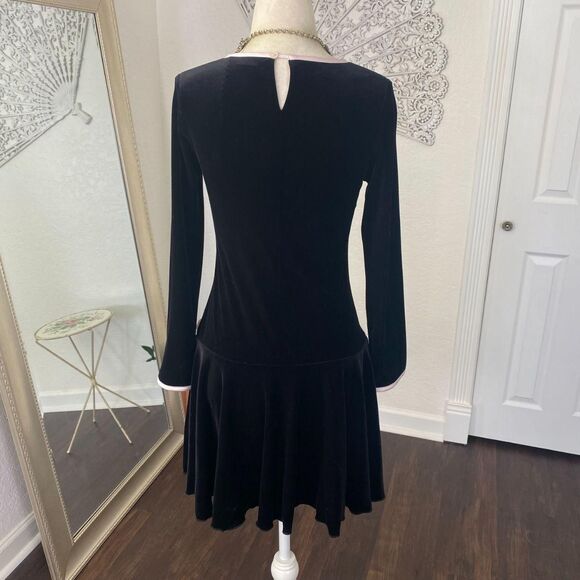 Rare Editions Coquette Whimsygoth Black Pink Drop Waist Mini Bow Velvet Dress S - Picture 6 of 8